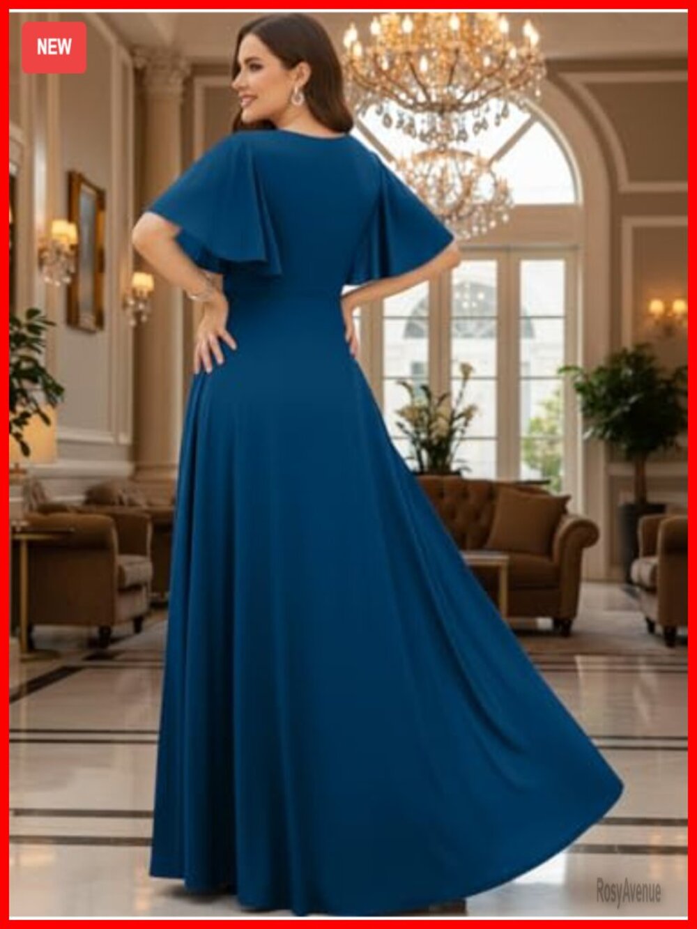 Plus Size Elegant Maxi Dress V-Neck Short Sleeve A-Line Floor Length Formal - Picture 5 of 7